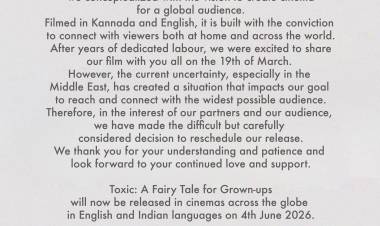 மத்திய கிழக்கு பதற்றம் காரணமாக யாஷ் நடிக்கும் டாக்ஸிக் திரைப்படம் வெளியீட்டு தேதி ஜூன் 4க்கு மாற்றம்