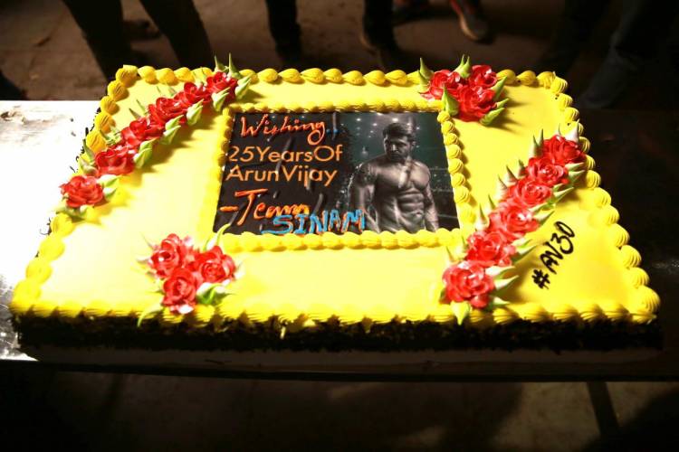 Celebrating Actor Arunvijay in the sets of Sinam for his 25 years in the film industry 