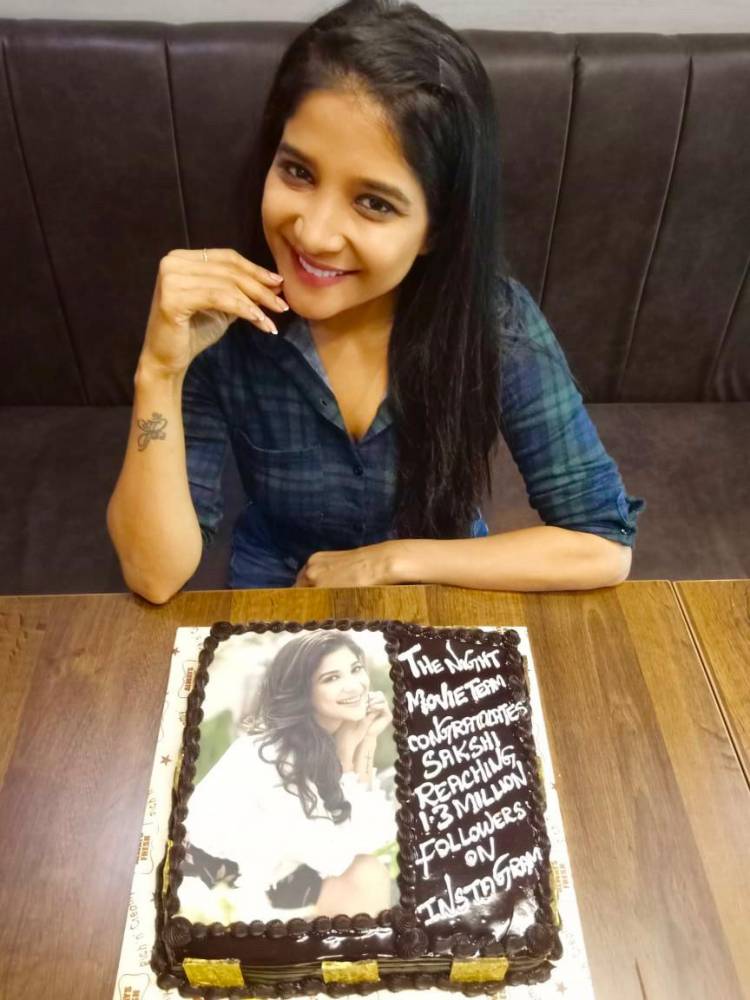 #TheNight movie team celebrates their heroine @ssakshiagarwal for reaching 1.3 Million Instagram Followers #SakshiAgarwal