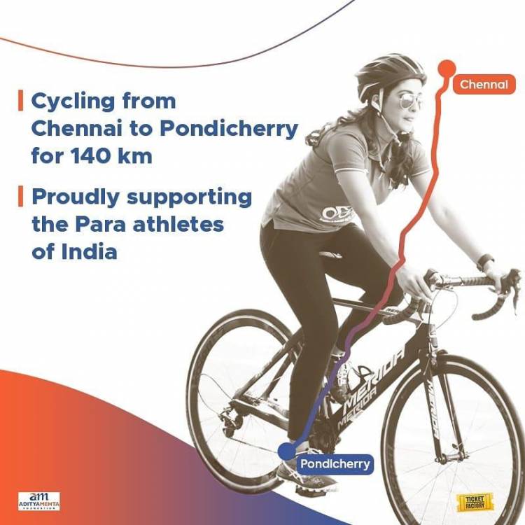 Here Goes  @ReginaCassandra is riding to raise funds for Para-Athletes from Aditya Mehta Foundation
