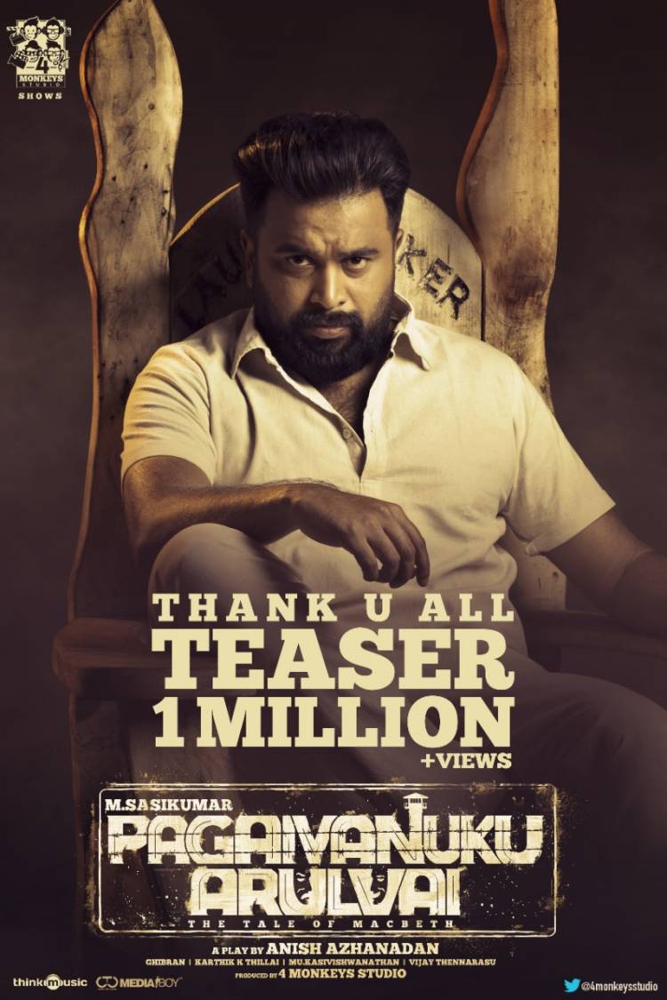 #PagaivanukuArulvai - teaser hits 1M+ Views , And good response from the audience.