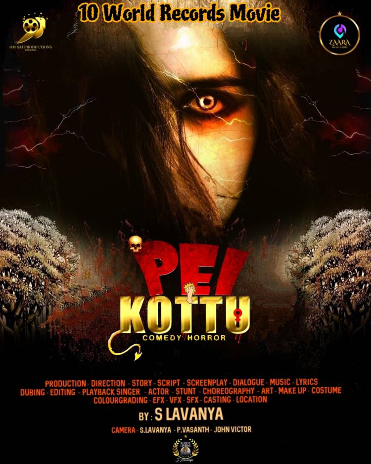 Director S Lavanya who has done all 31CRAFTS of filmmaking for the first time in the world history in PEI KOTTU feature film in Tamil Film industry and received 10 WORLD RECORDS from different countries.