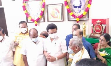 CM MK Stalin visits Arulalar RMV at his Tnagar home with former central ministers Jagathratchagan and T R Baalu