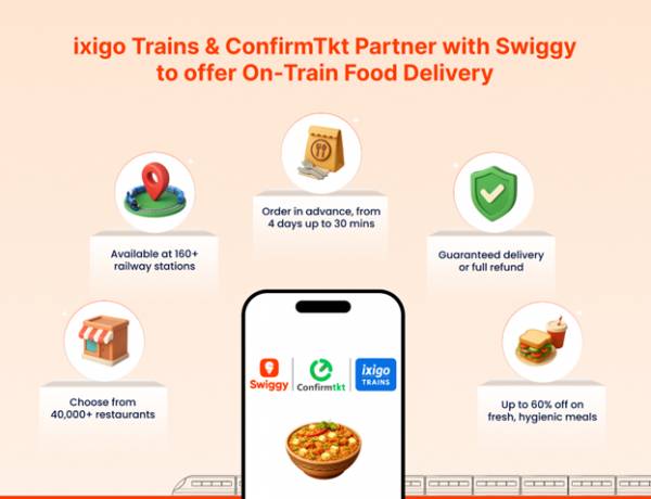 ixigo Trains & ConfirmTkt Partner with Swiggy to offer On-Train Food Delivery 