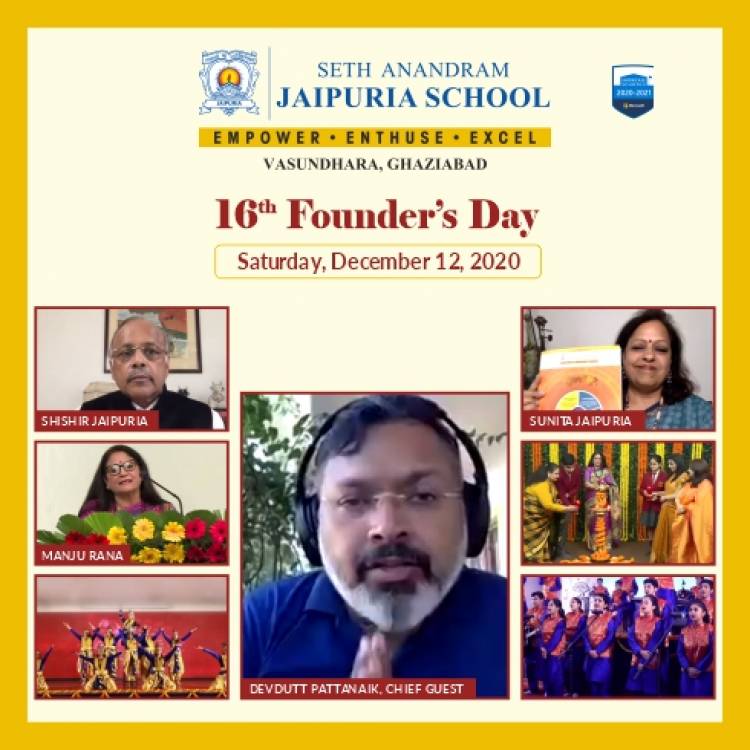 Seth Anandram Jaipuria School, Ghaziabad, celebrates 16th Founder’s Day with author DevduttPattnaik