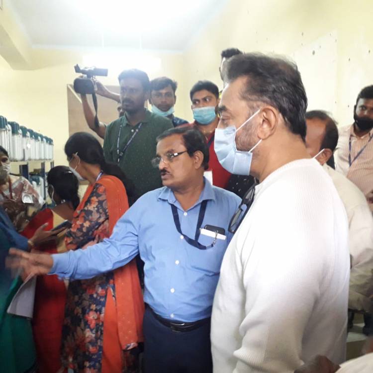 Makkal Needhi Maiam party President Mr. Kamal Haasan visited the Ballot boxes storage point in GCT College, Coimbatore - 7.4.2021