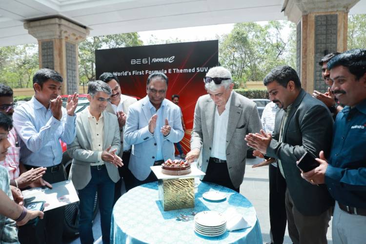  Actor-turned-racer Ajith Kumar takes delivery of Mahindra BE 6 Formula E Edition