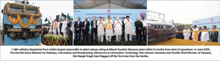 Strengthening Green Logistics: Maruti Suzuki’s Manesar in-plant automobile railway siding crosses a milestone of 1 lakh vehicle dispatches