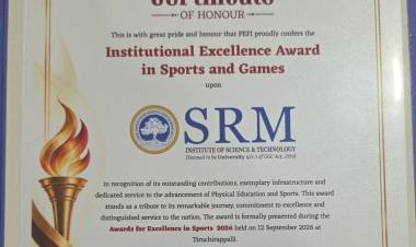 SRMIST Honoured with Institutional Excellence Award in Sports and Games by PEFI