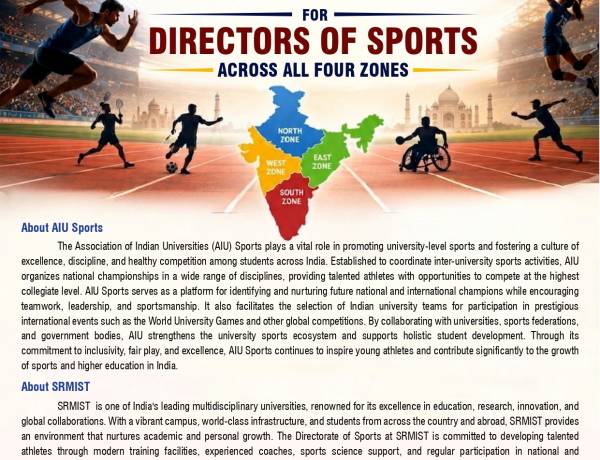 The Association of Indian Universities (AIU) All India Sports Meet 2026 for Directors of Sports to be Hosted at SRMIST