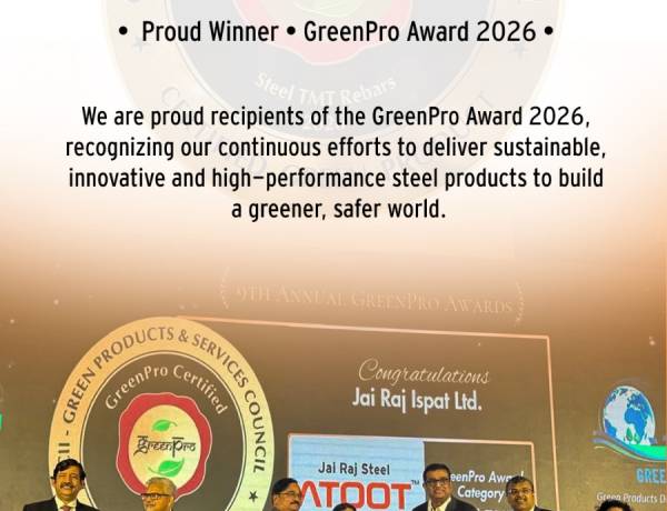 Jai Raj Ispat Limited Awarded Prestigious GreenPro Certification, Reaffirming Leadership in Sustainable Steel Manufacturing