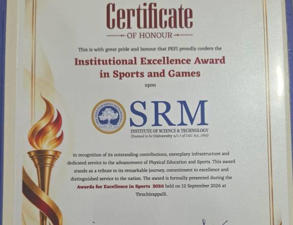SRMIST Honoured with Institutional Excellence Award in Sports and Games by PEFI